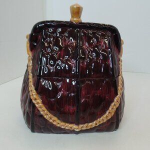 Vintage WCL Croc Pattern Ceramic Purse Shaped Cookie Jar 2 Pcs Apx 8" T X 8" W